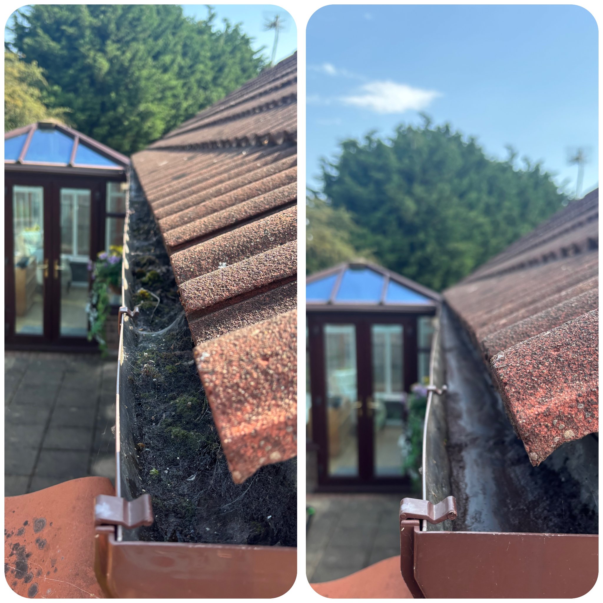 Gutter before and after cleaning — moss and debris removed, Lincoln — photo 2